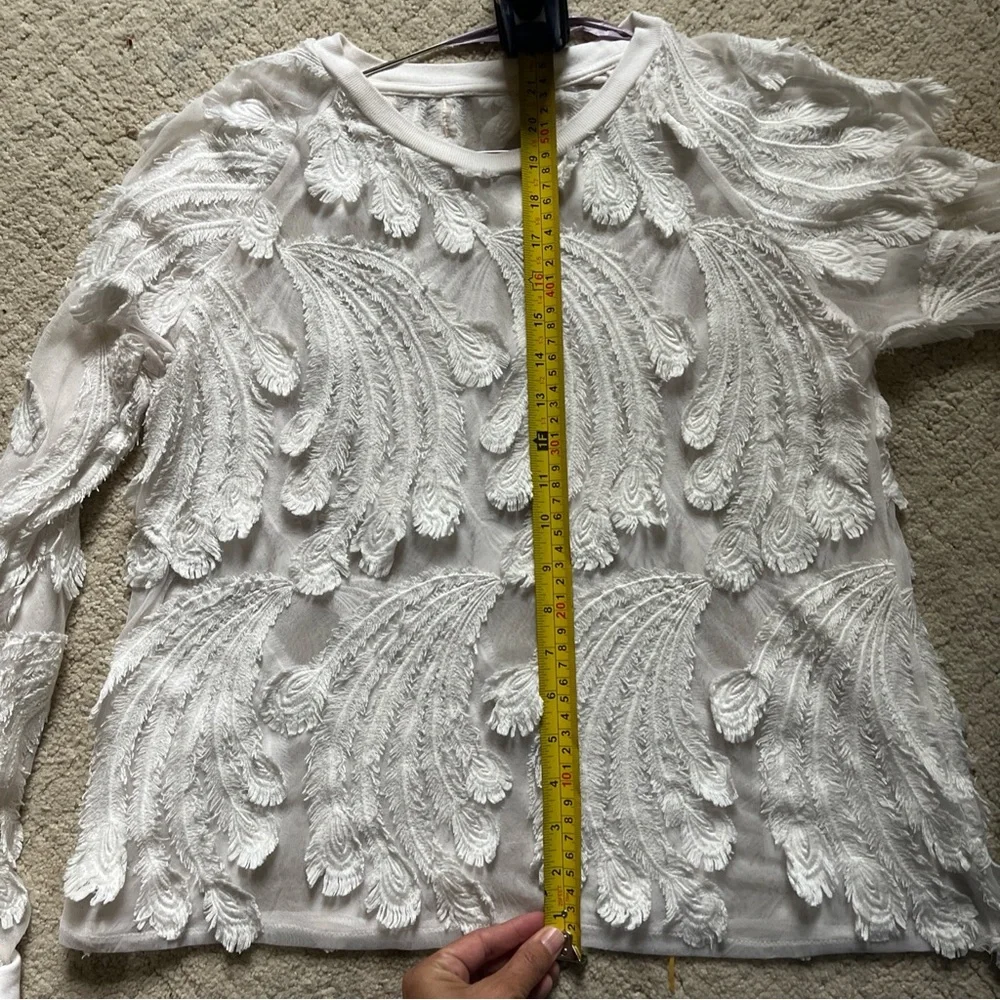 Anthropologie White Textured Feathered Blouse